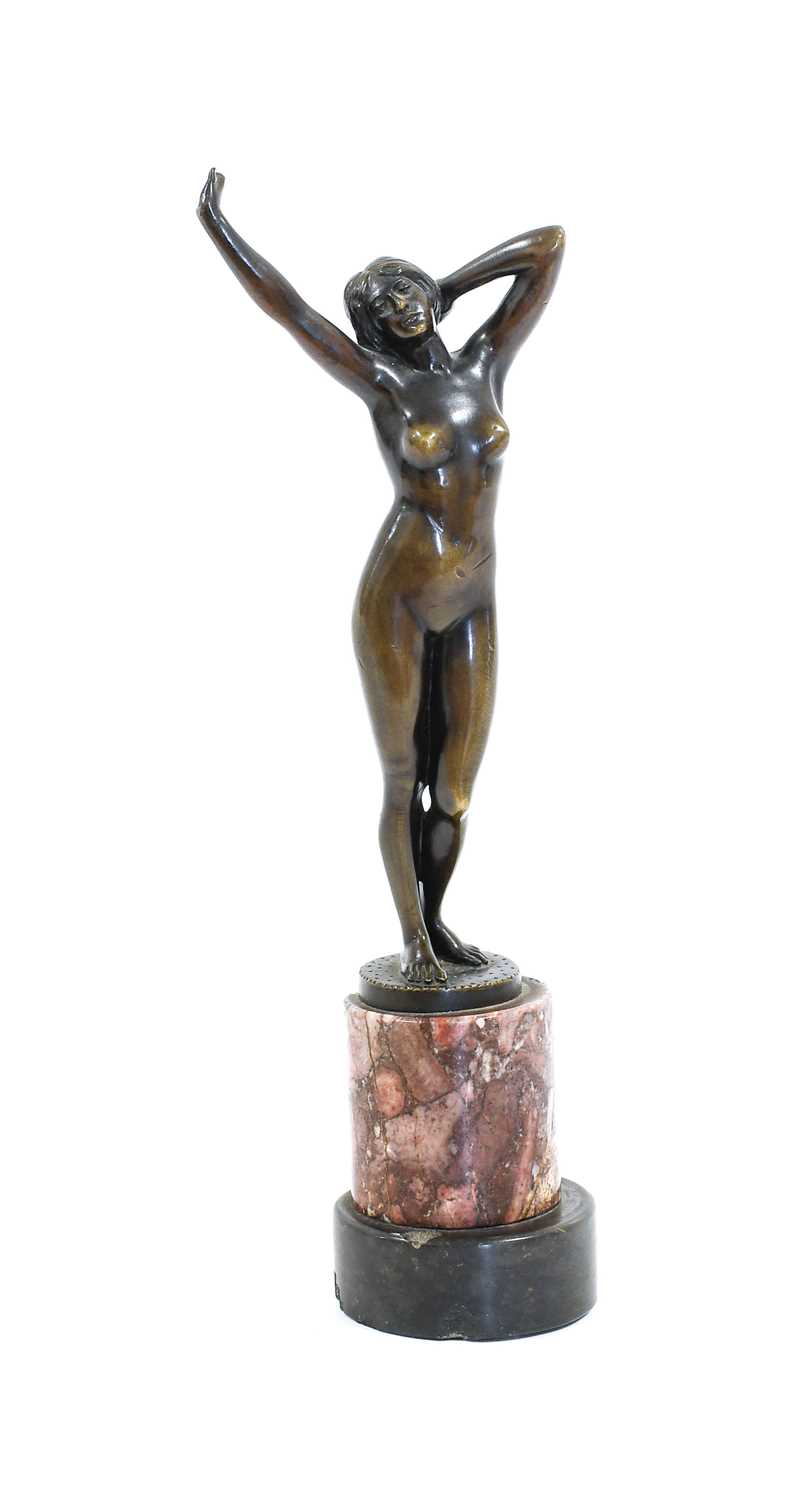 Percimer Rudolfi (German, 1884-1932): Awakening, An Art Deco Bronze Figure, modelled as a nude