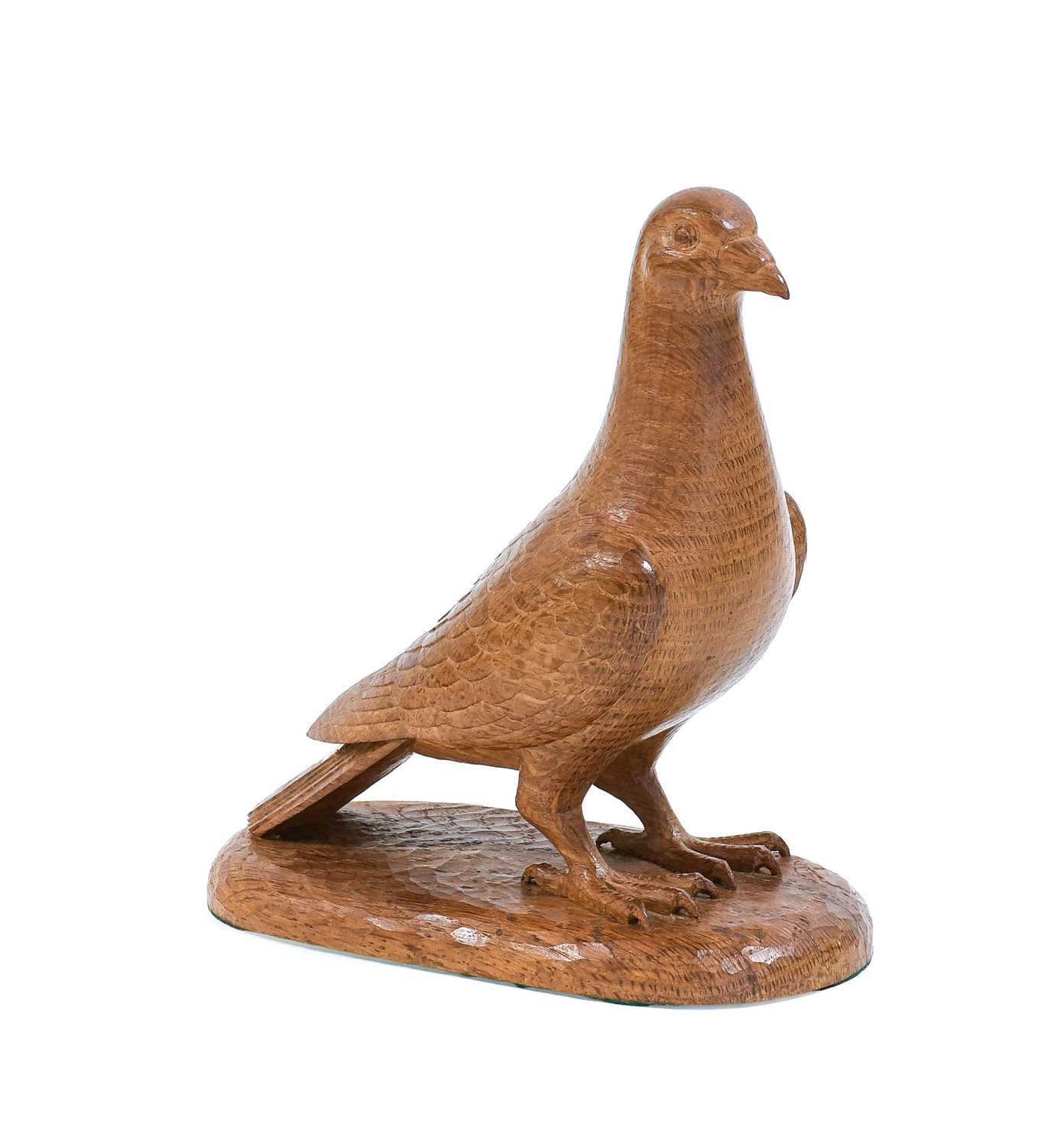 Woodpeckerman: Stan Dodds (1928-2012): A Carved English Oak Pigeon, on a tooled base, with