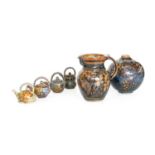 John Calver (b.1947): Four Miniature Stoneware Teapots, various glazes, signed Calver, Largest 8.5cm