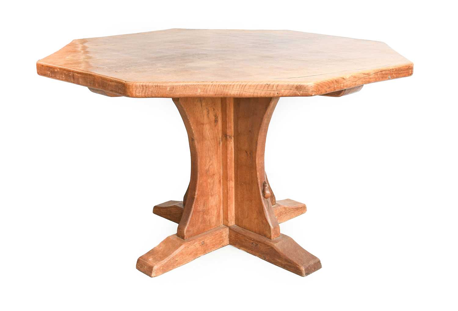 Robert Mouseman Thompson (1876-1955): An English Oak 4'3 Octagonal Dining Table, two plank
