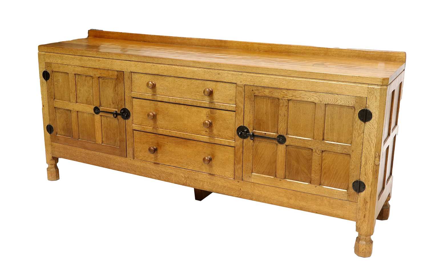 Workshop of Robert Mouseman Thompson (Kilburn): An English Oak 6ft Sideboard, 1969, with raised