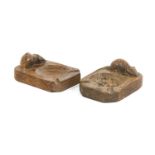 Robert Mouseman Thompson (1876-1955): Two English Oak Ashtrays, 1950s, of standard rectangular form,