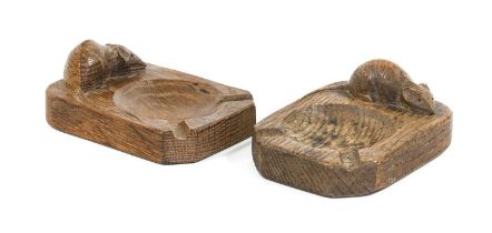 Robert Mouseman Thompson (1876-1955): Two English Oak Ashtrays, 1950s, of standard rectangular form,