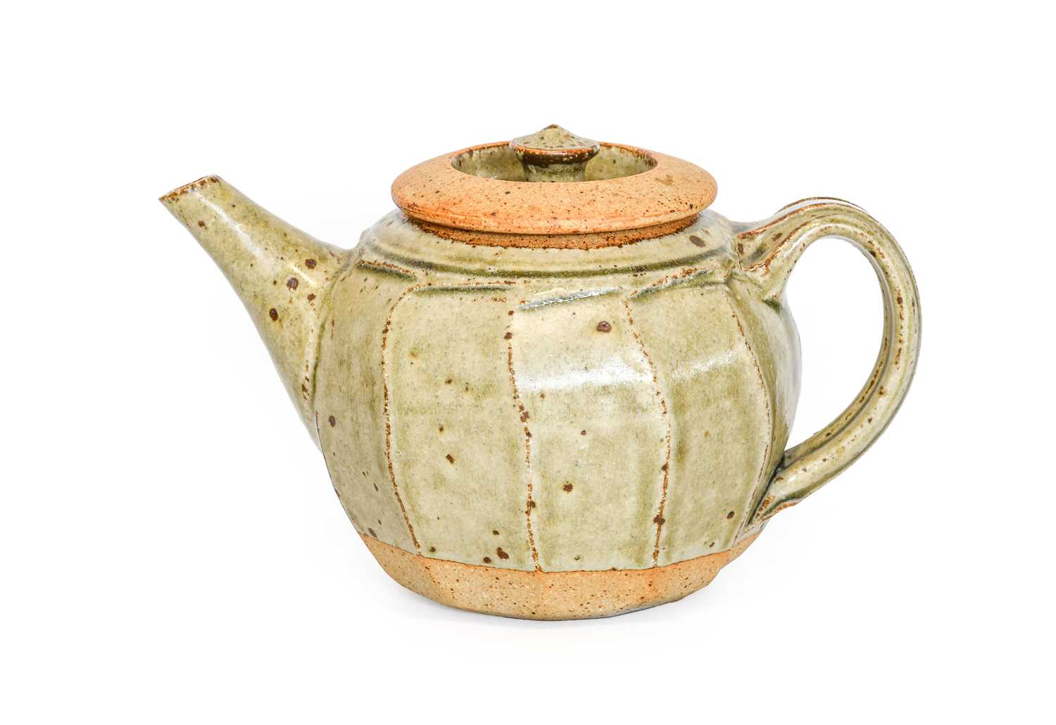 Richard Batterham (1936-2021): A Stoneware Teapot and Cover, green ash glaze, unmarked, 14cm high