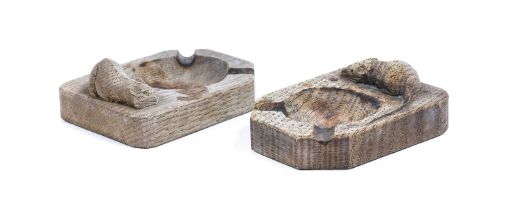 Workshop of Robert Mouseman Thompson (Kilburn): Two English Oak Ashtrays, of standard rectangular