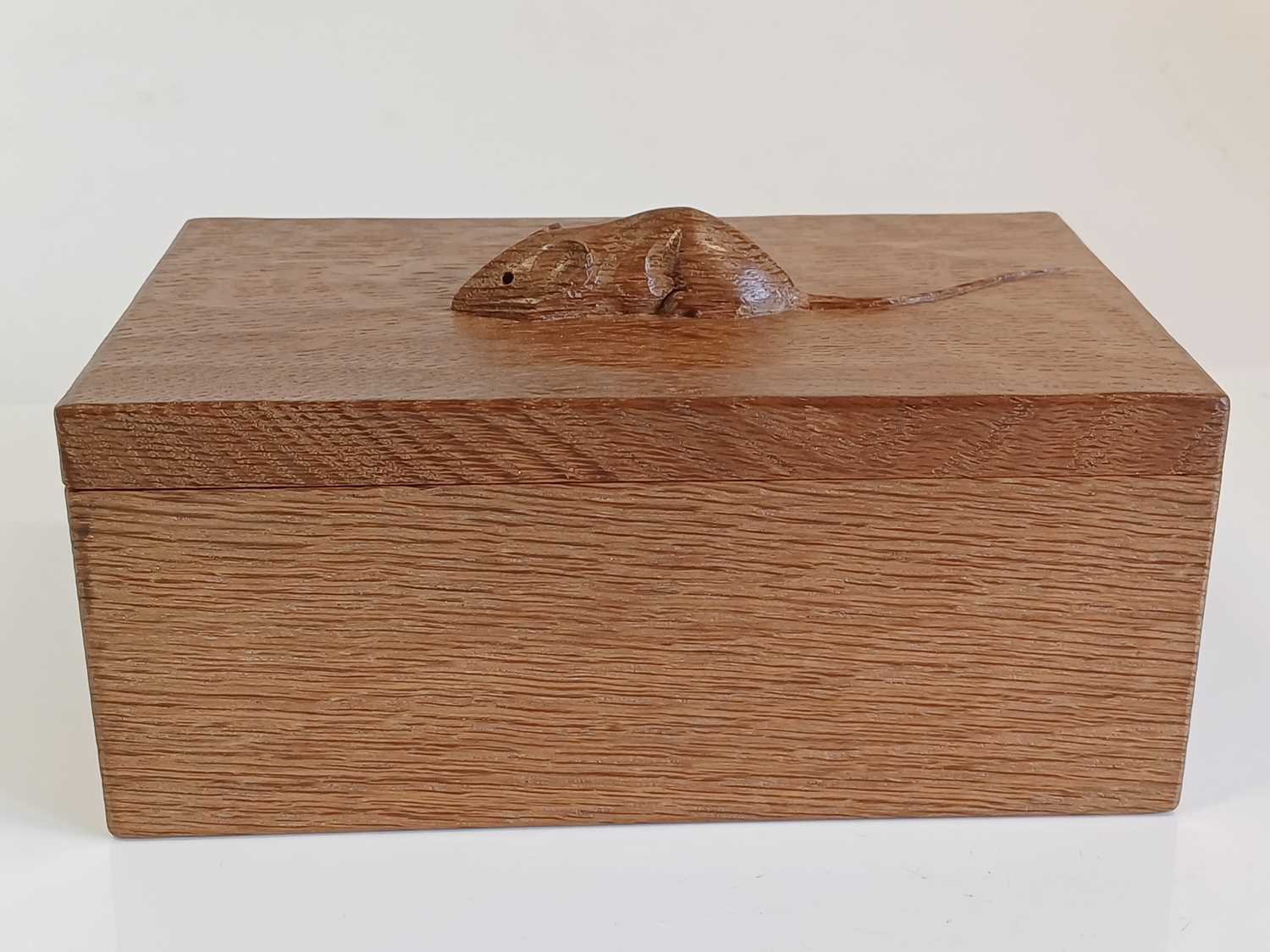 Workshop of Robert Mouseman Thompson (Kilburn): An English Oak Trinket Box and Cover, of rectangular - Image 5 of 9