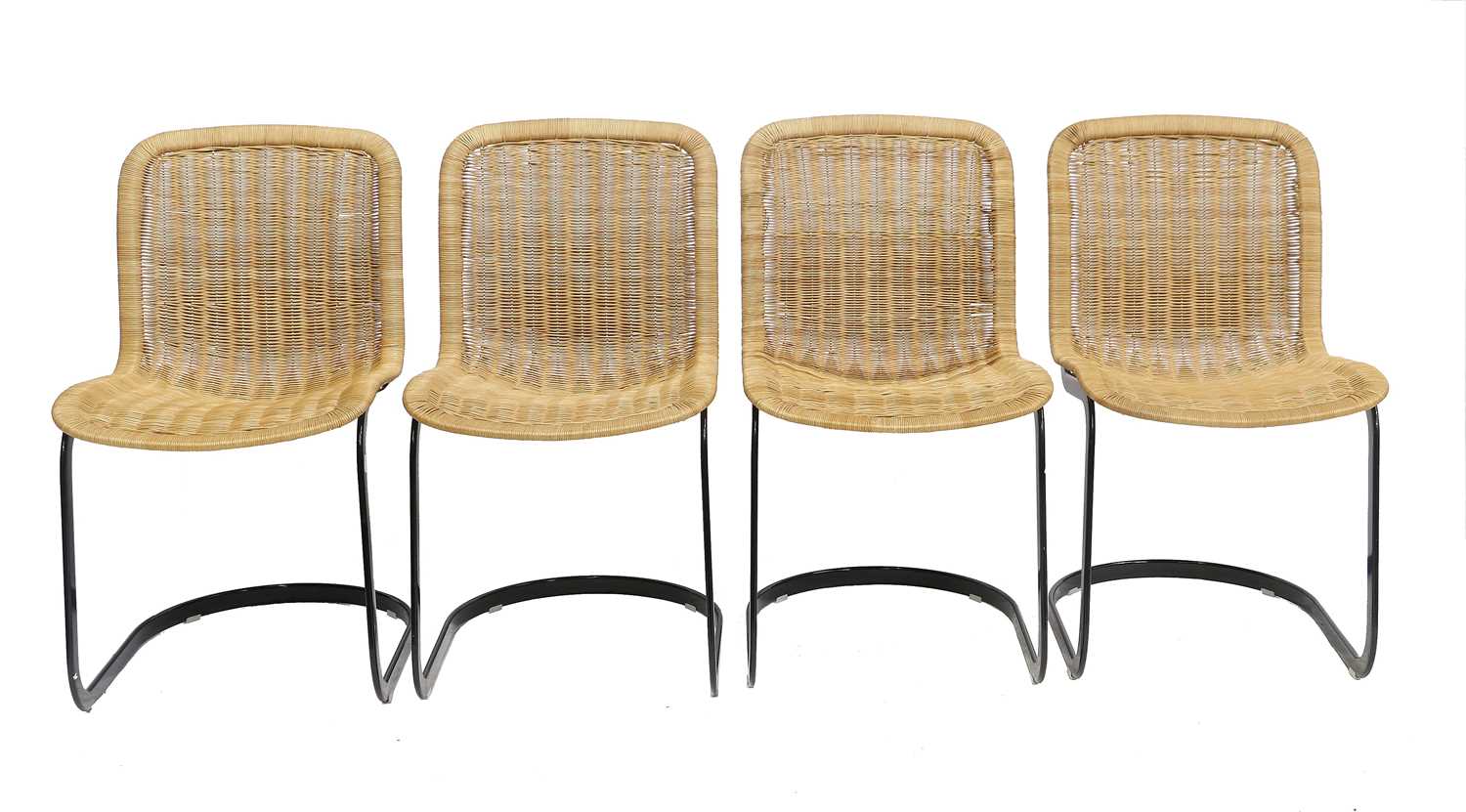 A Set of Six (4+2) Italian Cidue Cantilever Chairs, woven cane and black flat tubular steel frame, - Image 2 of 4