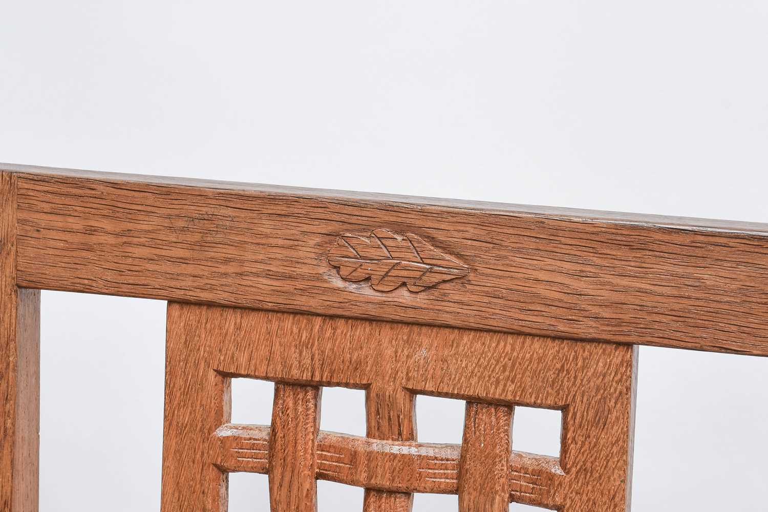 Oakleafman: David Langstaff (Easingwold): A Set of Six Oak Lattice Back Dining Chairs, upholstered - Image 2 of 2