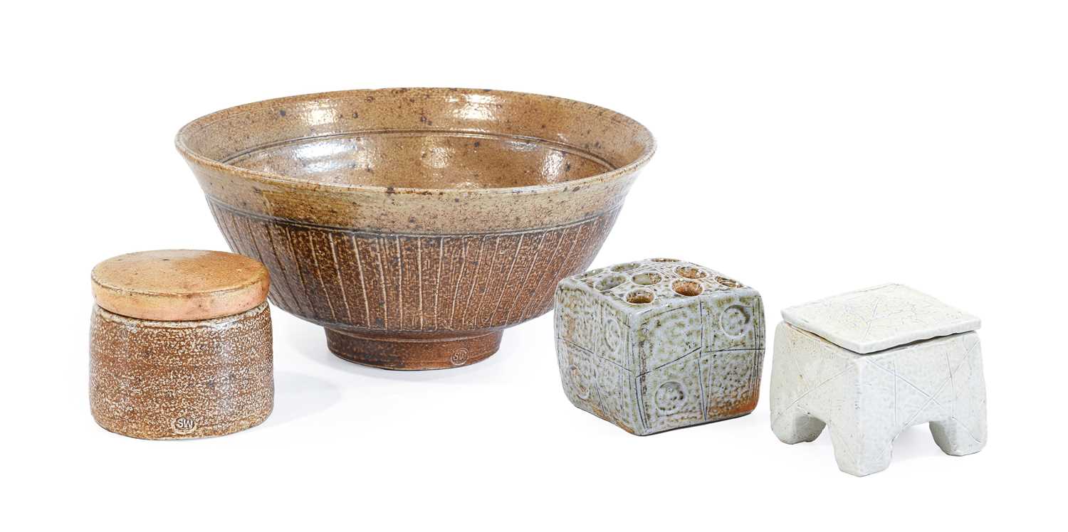 Sarah Walton (b.1945): A Large Stoneware Bowl, salt glazed, impressed SW seal mark, 28cm diameter