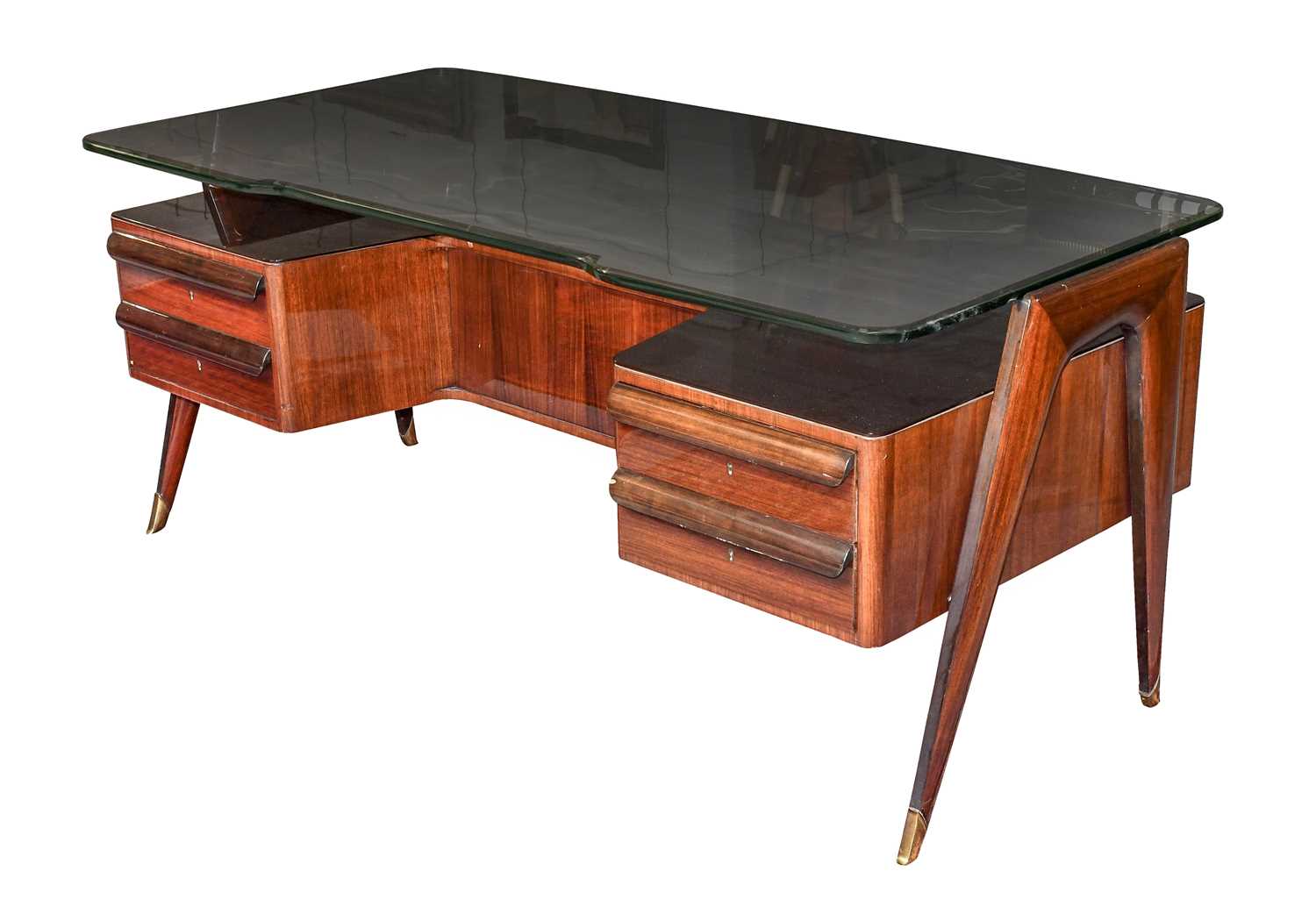 An Italian Floating Glass and Indian Rosewood Executive Desk, circa 1950s, designed by Vittorio