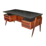 An Italian Floating Glass and Indian Rosewood Executive Desk, circa 1950s, designed by Vittorio