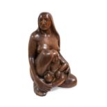 Michael James Foley (1912-1943): Seated Mother and Child, carved hardwood, unsigned, 63cm high