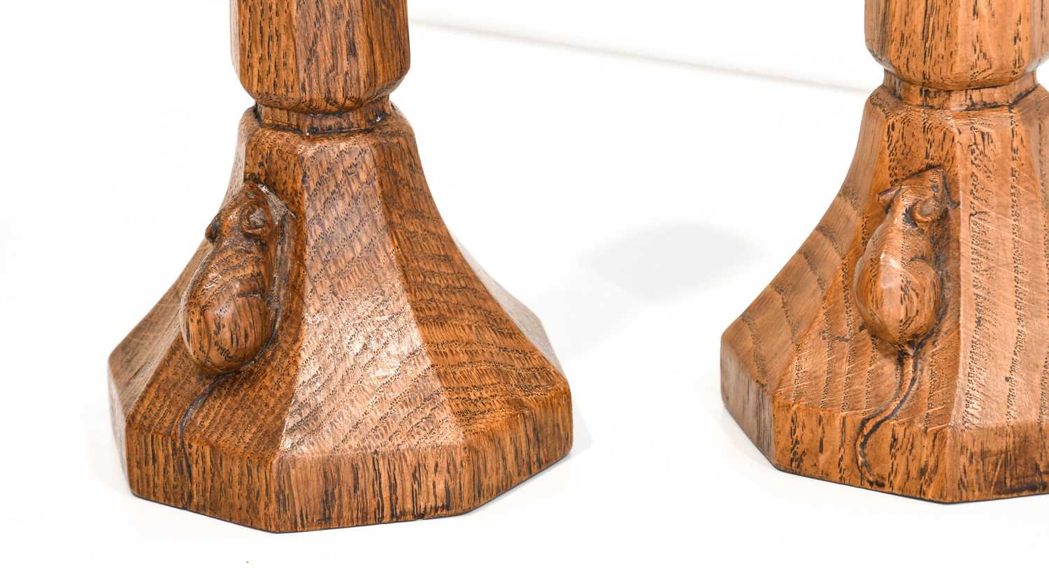 Robert Mouseman Thompson (1876-1955): A Pair of English Oak Candlesticks, of octagonal form, each - Image 2 of 2