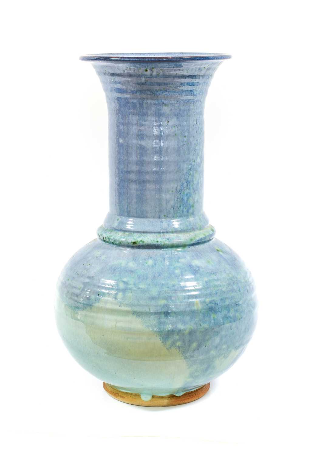 David Fry (b.1948): A Stoneware Vase, blue and green high fired glaze, impressed D:FRY potter's mark