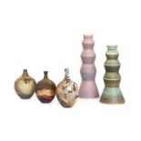 Simon Frank Rich (b.1949): Three Raku Pottery Vases, various glaze effects, impressed SR seal