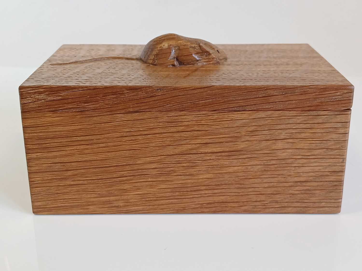 Workshop of Robert Mouseman Thompson (Kilburn): An English Oak Trinket Box and Cover, of rectangular - Image 4 of 9