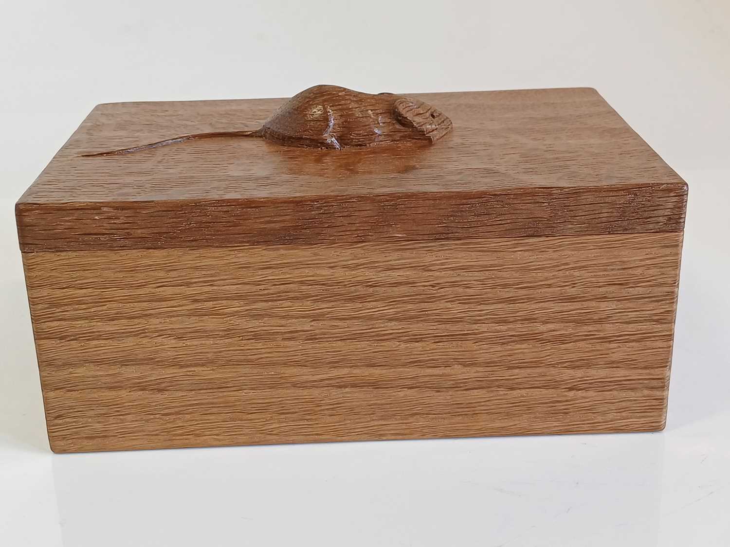 Workshop of Robert Mouseman Thompson (Kilburn): An English Oak Trinket Box and Cover, of rectangular - Image 8 of 9