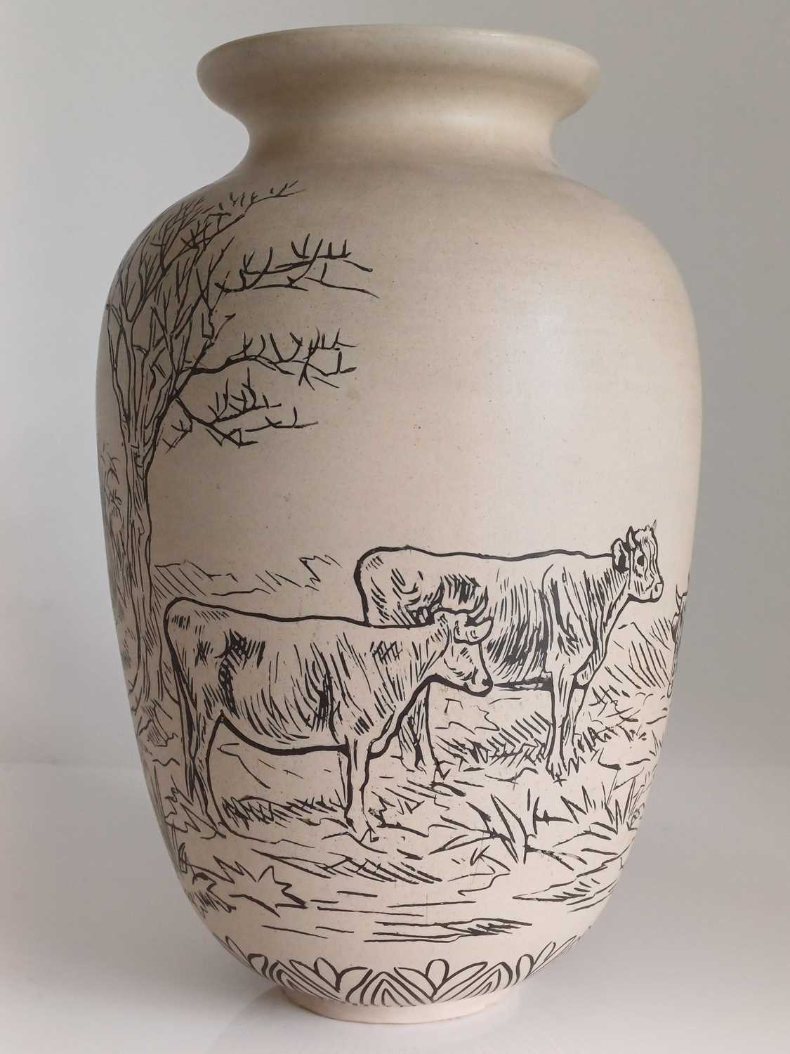 Hannah Bolton Barlow (1851-1916): A Pair of Doulton Lambeth Stoneware Vases, painted with cattle, in - Image 11 of 15