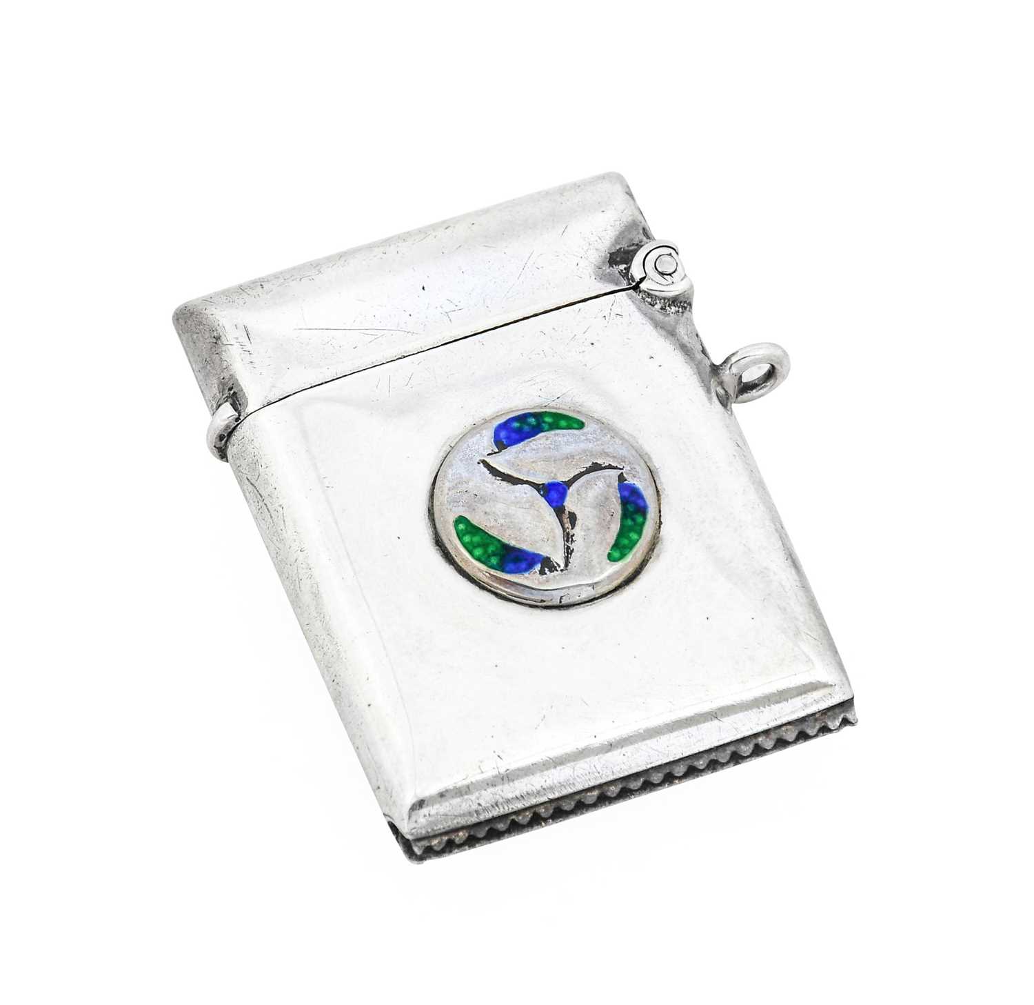 An Arts & Crafts Silver and Enamel Vesta, made by William Hair Haseler, of plain rectangular form