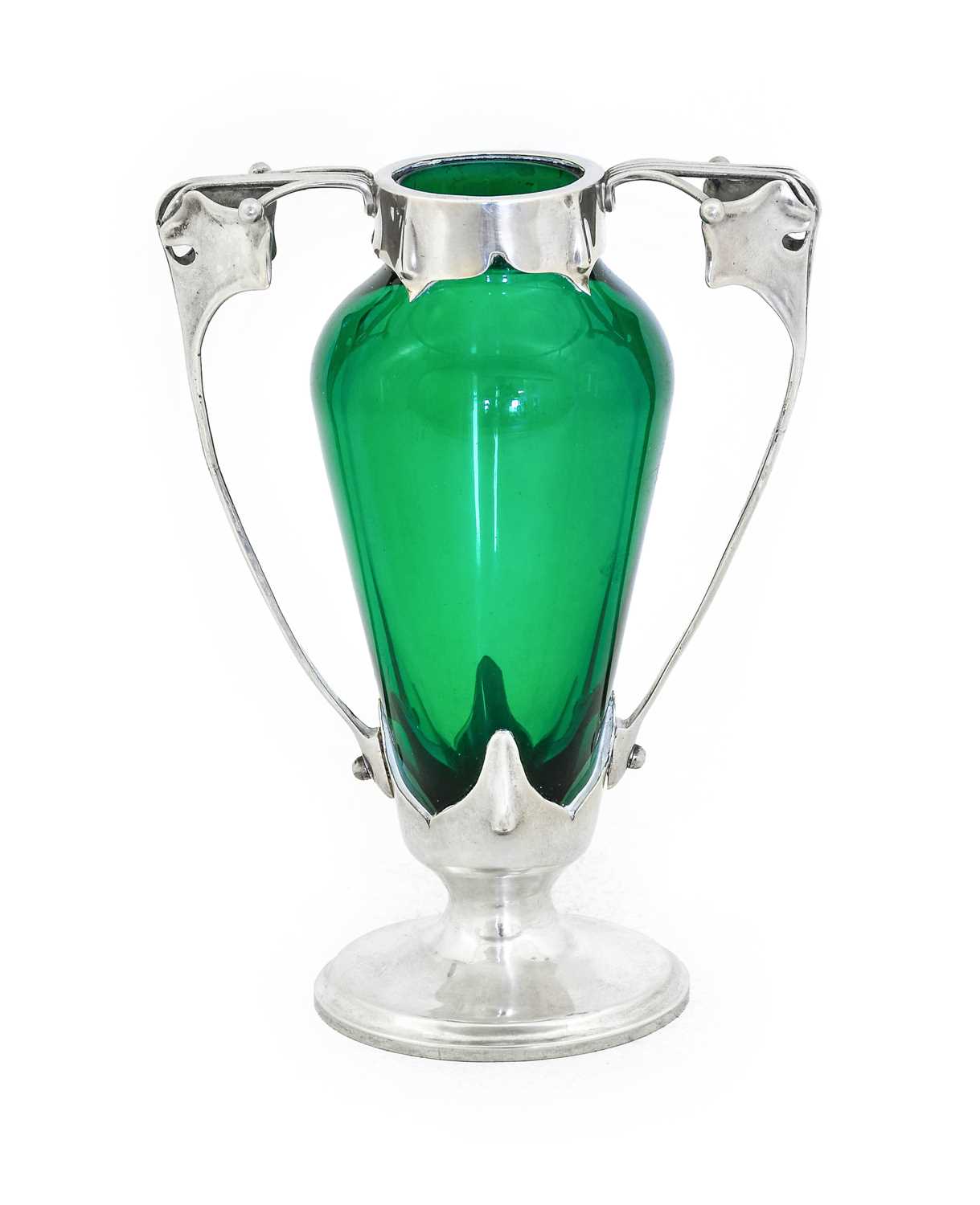 Kate Harris for William Hutton: An Arts & Crafts Silver and Glass Vase, made by Goldsmiths and