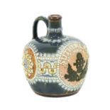 A Doulton Lambeth Stoneware Whisky Flask, circa 1898, applied thistle design and SUTHERLAND GRANT,