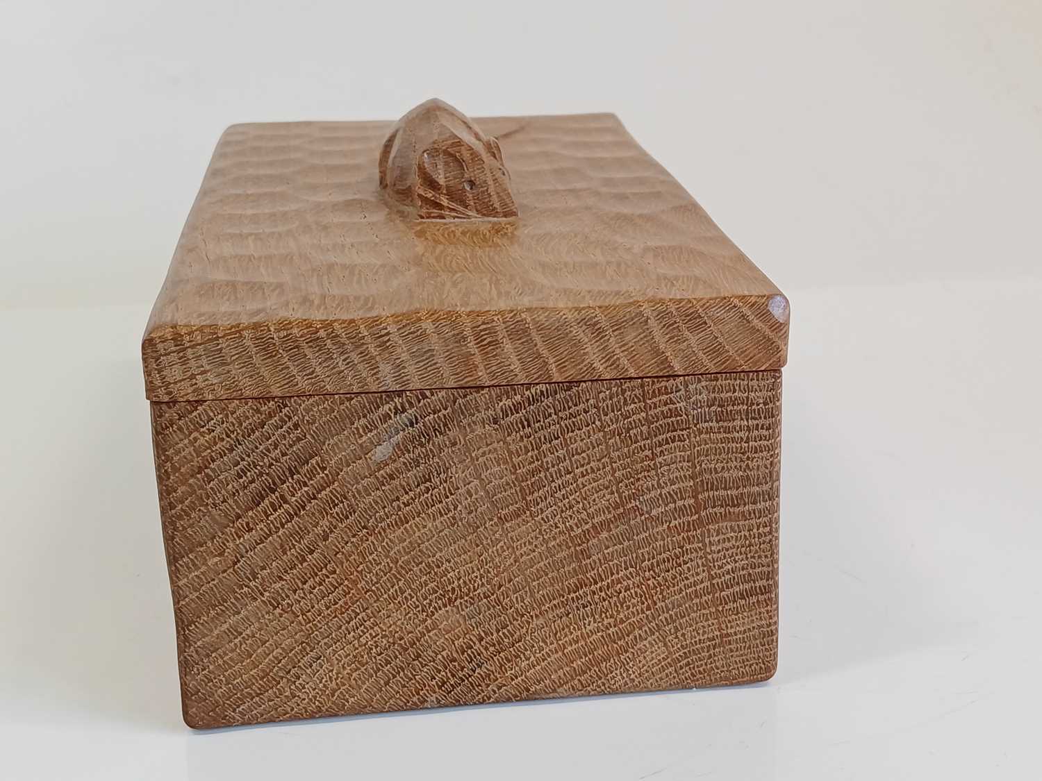 Workshop of Robert Mouseman Thompson (Kilburn): An English Oak Trinket Box and Cover, of rectangular - Image 2 of 9