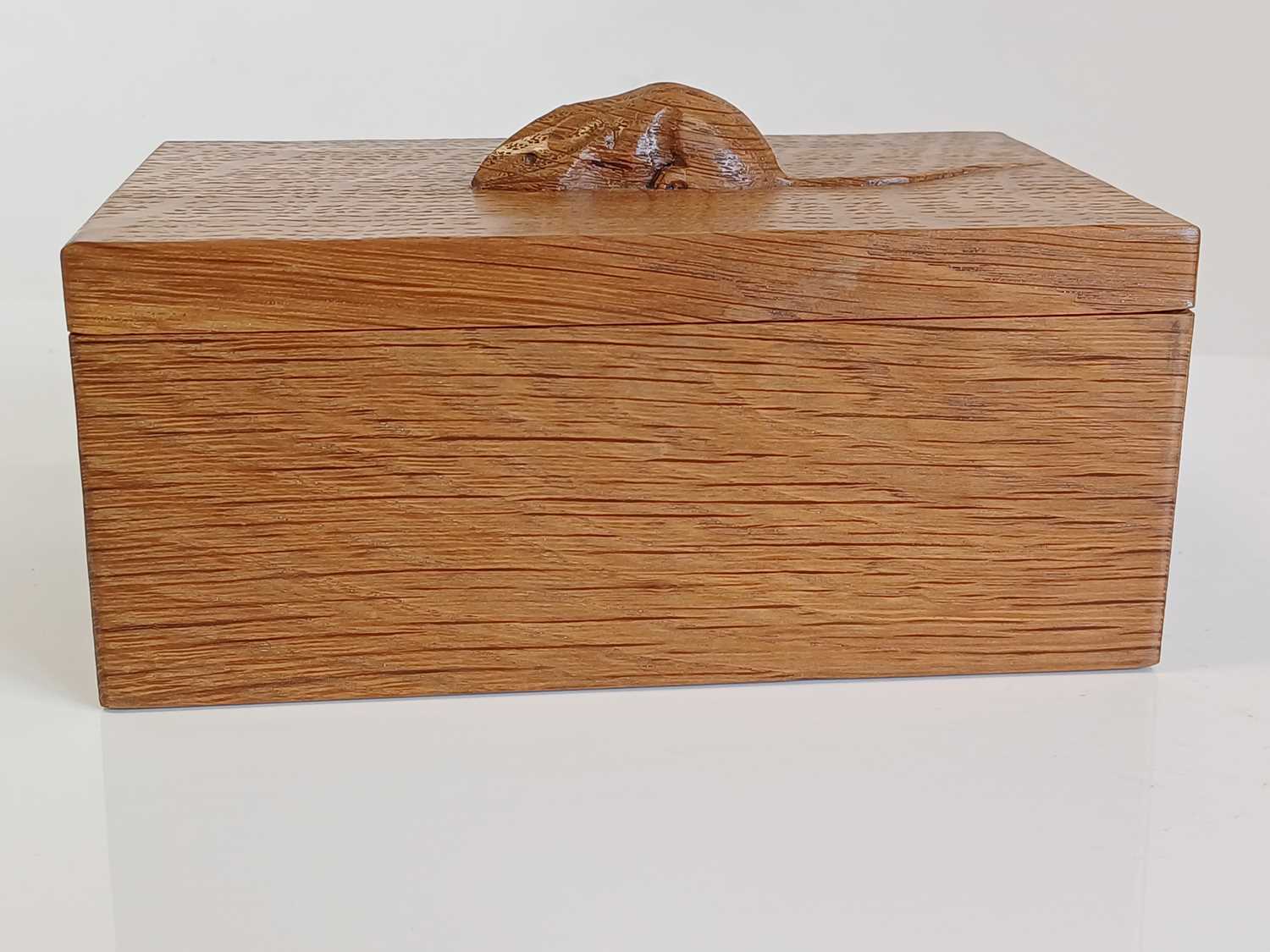 Workshop of Robert Mouseman Thompson (Kilburn): An English Oak Trinket Box and Cover, of rectangular - Image 9 of 9