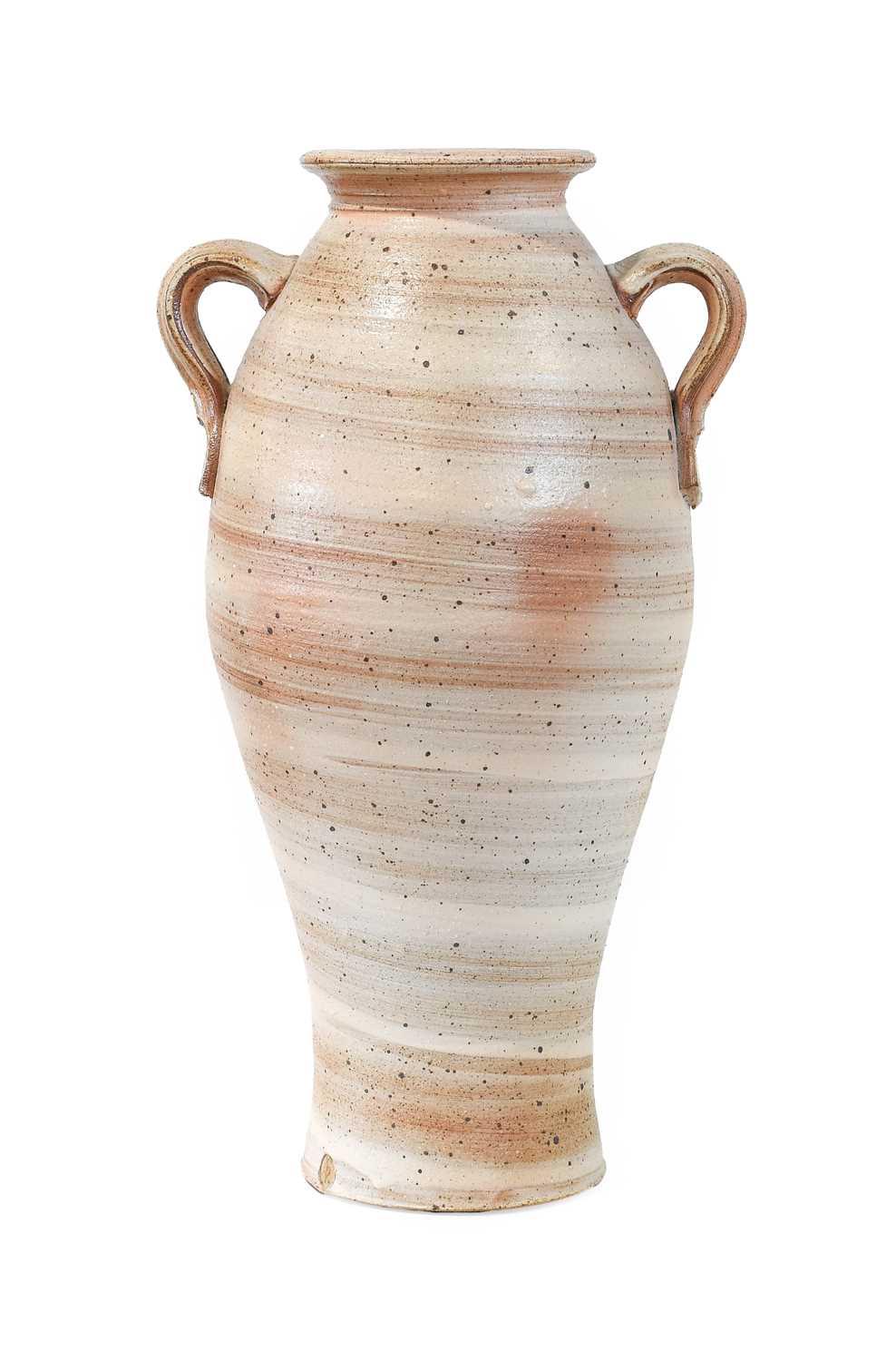 Stephen Parry (b. 1950): A Tall Twin-Handled Vase, wood-fired ash glaze, impressed SP. seal mark,