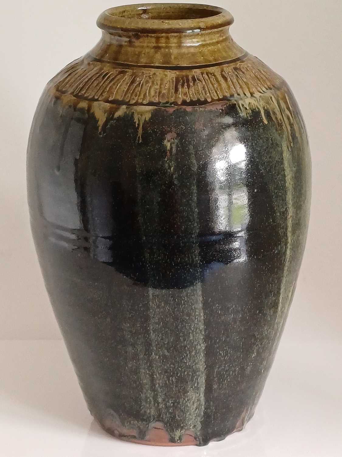 Mike Dodd (b. 1943): A Stoneware Vase, covered in a green ash and tenmoku glaze, unmarked, 39.5cm - Image 3 of 8