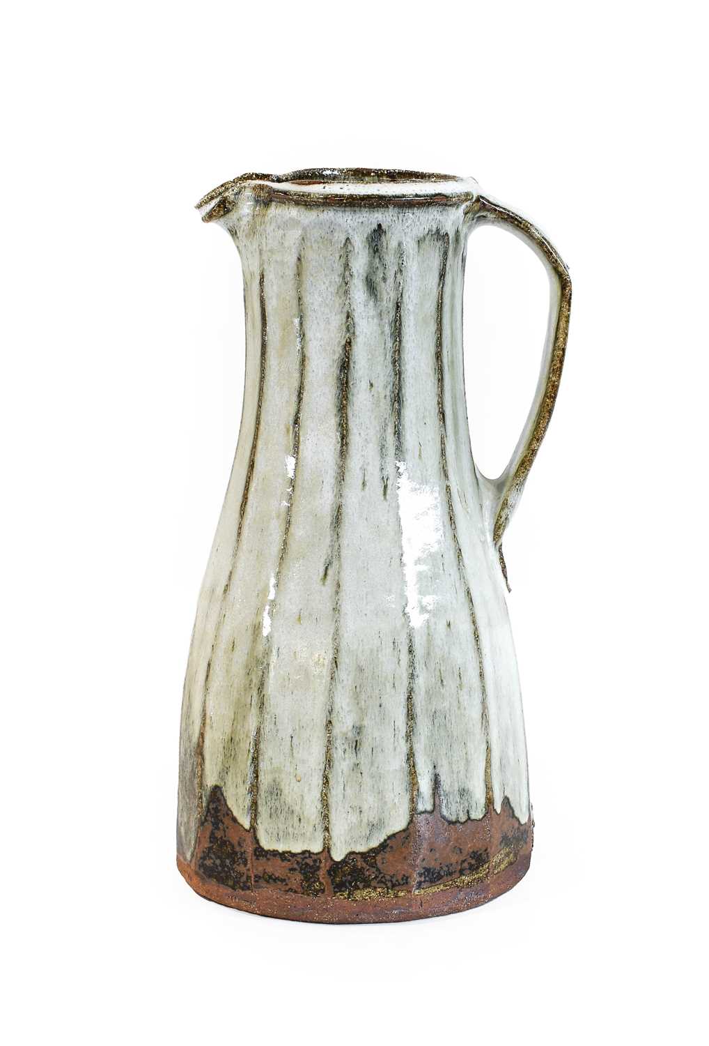 Jim Malone (b.1946): A Tall Stoneware Faceted Jug, nuka ash glaze, impressed JM and Ainstable