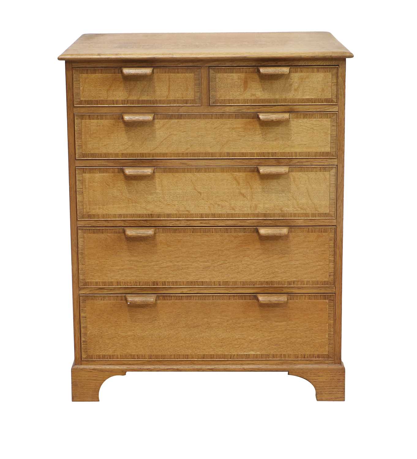 An English Oak Crossbanded Chest of Drawers, the rectangular top above two short over four - Image 2 of 3