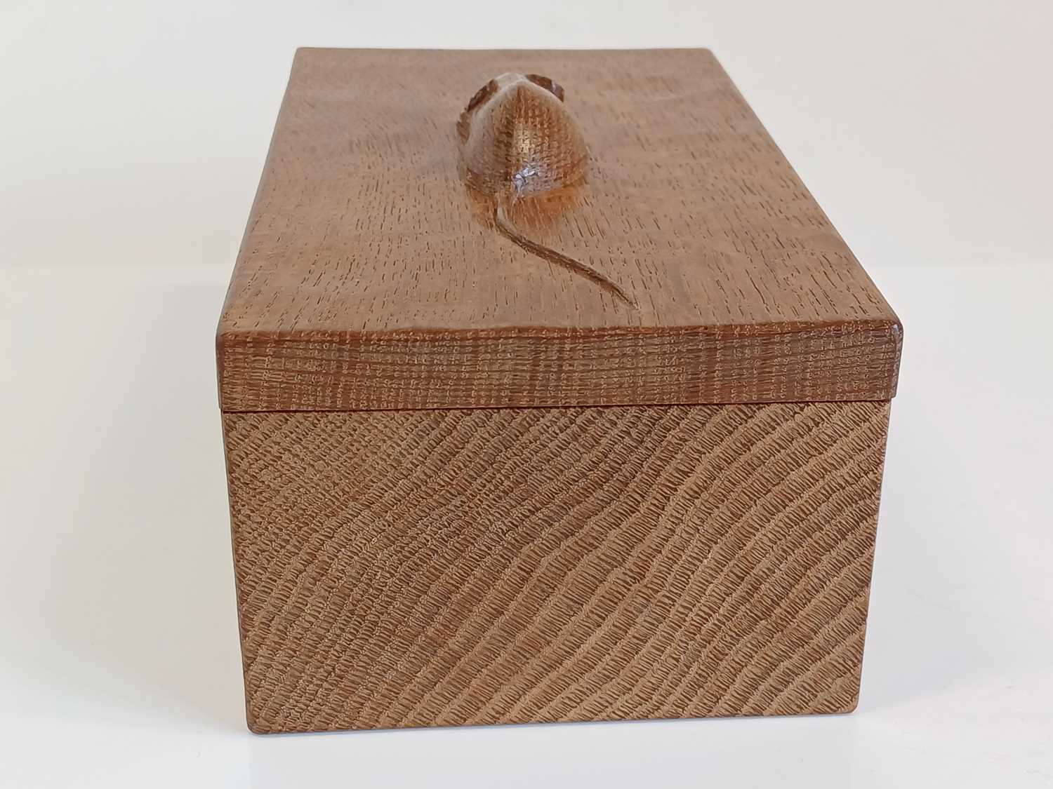 Workshop of Robert Mouseman Thompson (Kilburn): An English Oak Trinket Box and Cover, of rectangular - Image 4 of 9