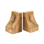 Workshop of Robert Mouseman Thompson (Kilburn): A Pair of English Oak Single Mouse Bookends, each