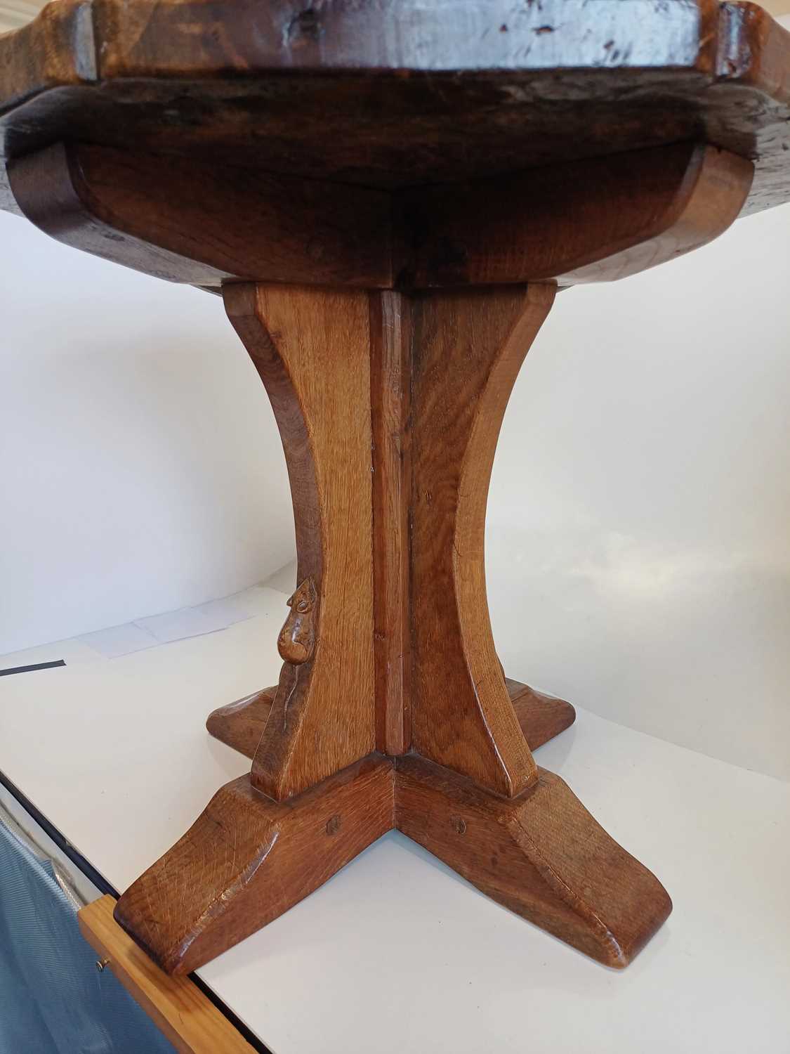 Robert Mouseman Thompson (1876-1955): A Burr Oak Octagonal Coffee Table, 1930s, with mouse tails - Image 12 of 16