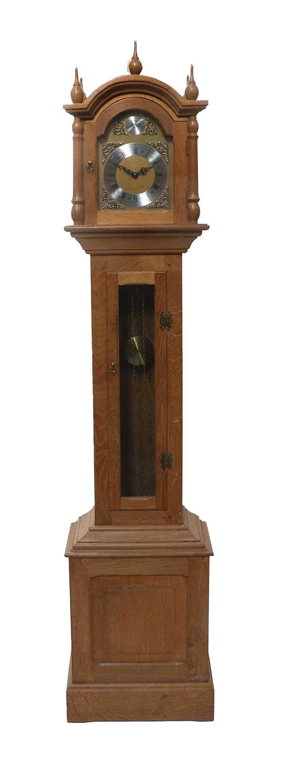 Sidney (Sid) Pollard (1914-1994) of Thirsk: An English Oak Small Longcase Clock, arched pediment
