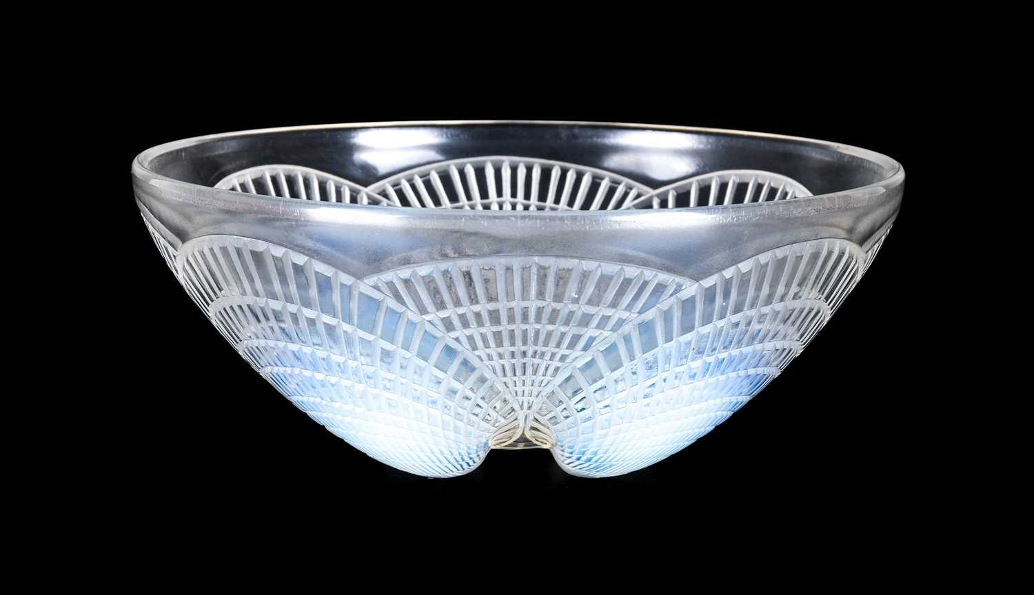 René Lalique (French, 1860-1945): A Coquilles Opalescent and Clear Glass Bowl, wheel cut R LALIQUE