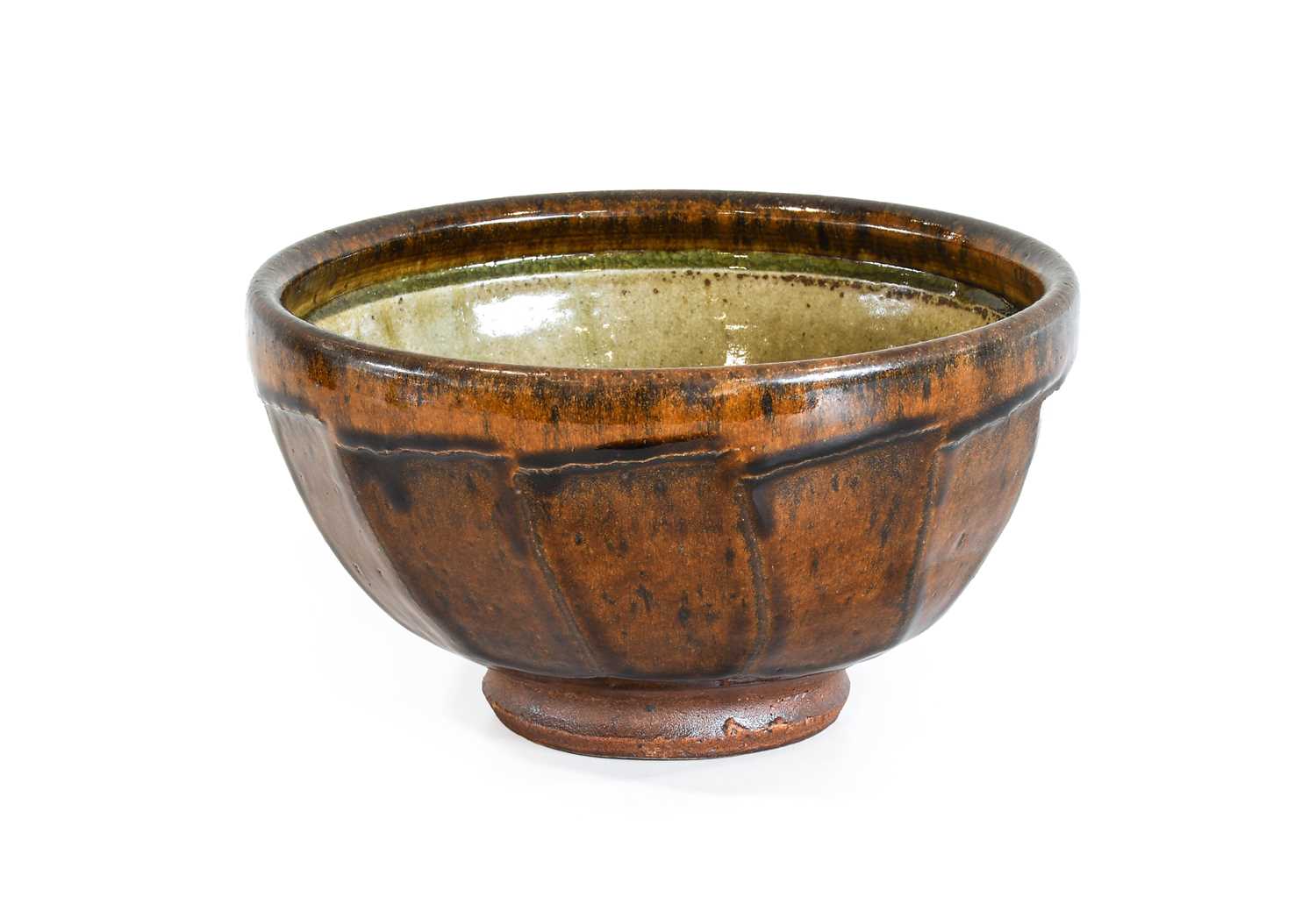 Richard Batterham (1936-2021): A Stoneware Bowl, cut sided, green ash glaze interior, unmarked, 22cm