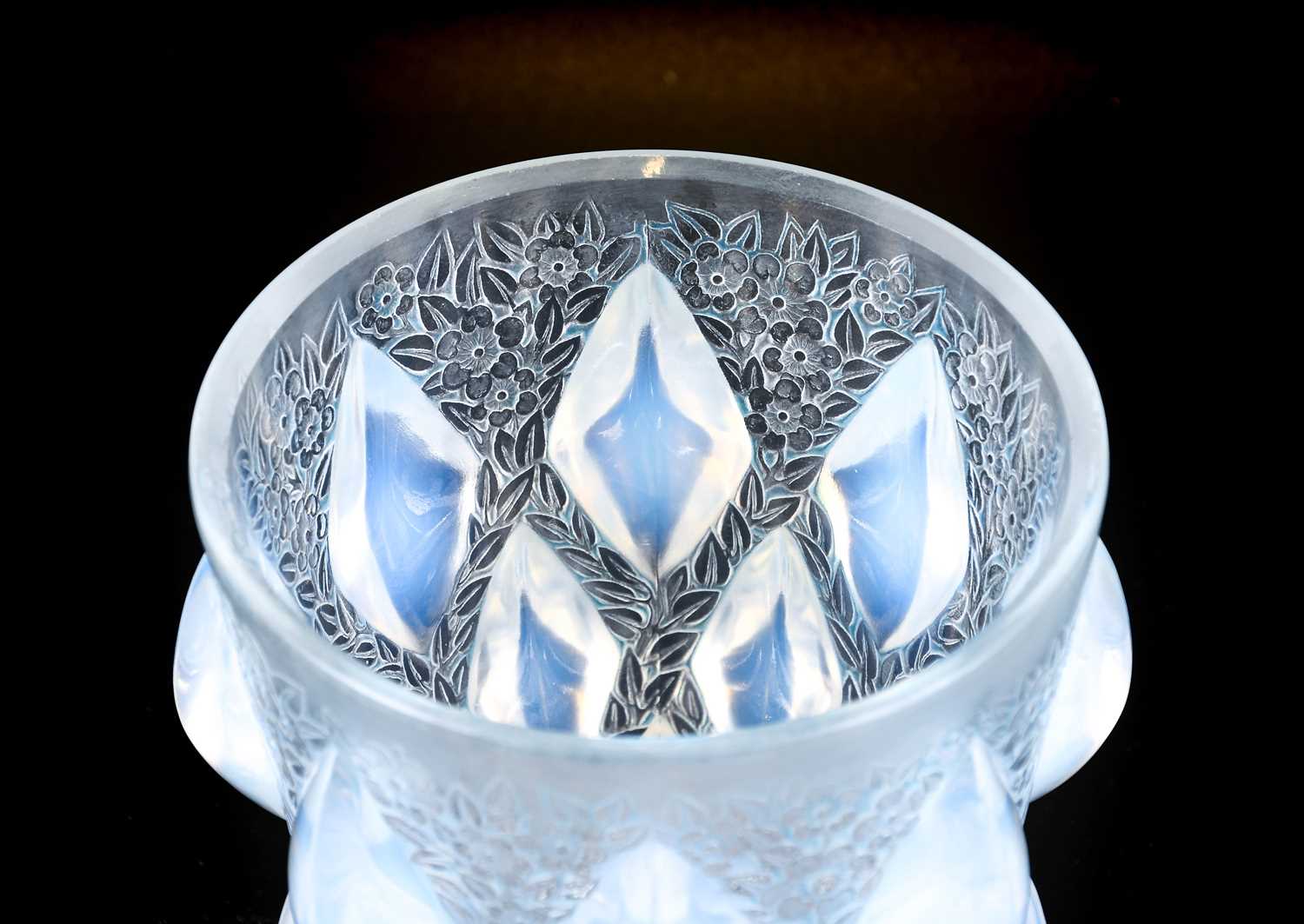 René Lalique (French, 1860-1945): An Opalescent, Clear and Frosted Glass Rampillon Vase, moulded - Image 2 of 3