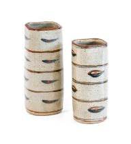 David Leach O.B.E (1911-2005): Two Stoneware Square Section Vases, with iron and colbalt decoration,