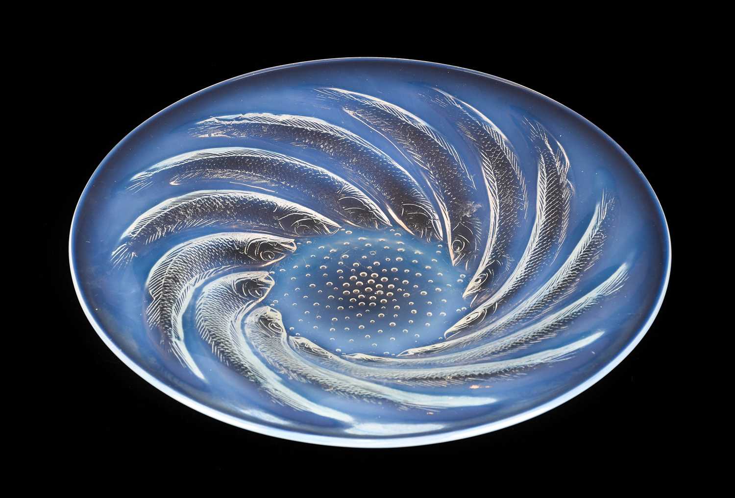 René Lalique (French, 1860-1945): An Opalescent and Clear Glass Poissons Dish, the underside moulded - Image 5 of 6