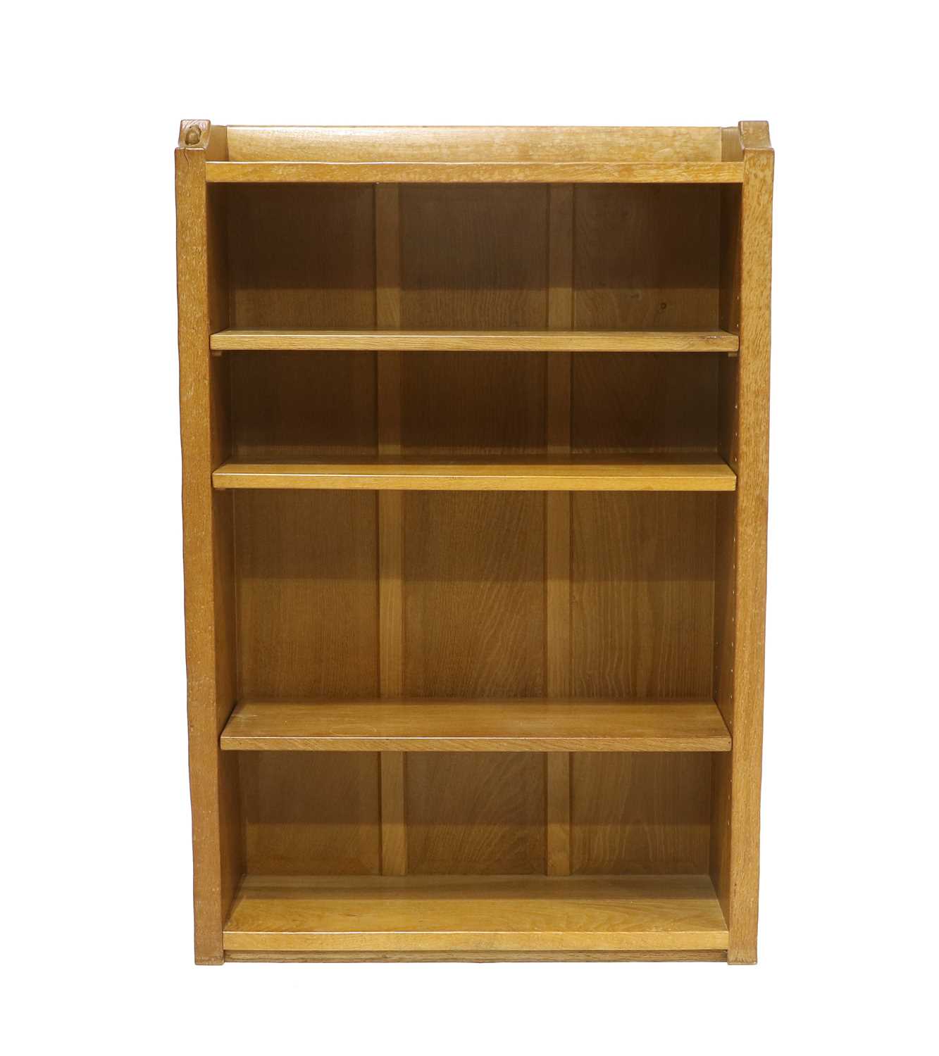 Workshop of Robert Mouseman Thompson (Kilburn): An English Oak 4ft Open Bookcase, solid ends and