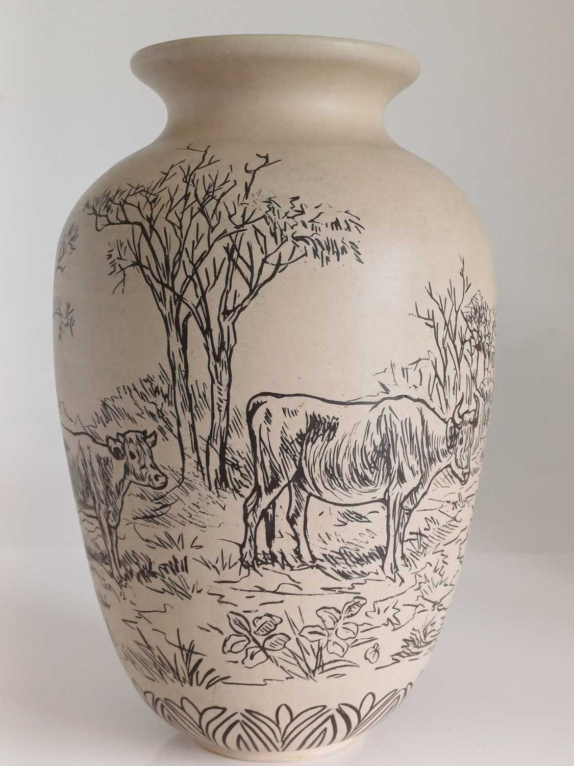 Hannah Bolton Barlow (1851-1916): A Pair of Doulton Lambeth Stoneware Vases, painted with cattle, in - Image 12 of 15