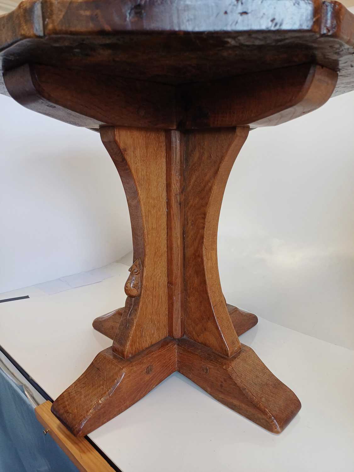 Robert Mouseman Thompson (1876-1955): A Burr Oak Octagonal Coffee Table, 1930s, with mouse tails - Image 8 of 16