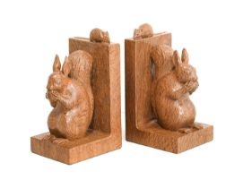 Workshop of Robert Mouseman Thompson (Kilburn): A Pair of Carved English Oak Red Squirrel