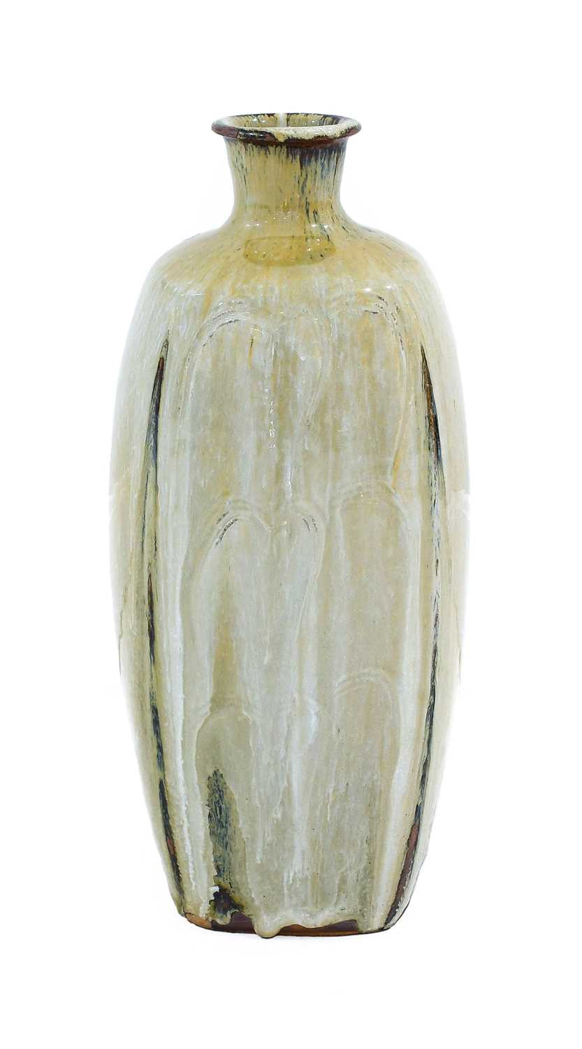 Mike Dodd (b. 1943): A Tall Stoneware Bottle Vase, in a nuka glaze, incised decoration, 36cm high