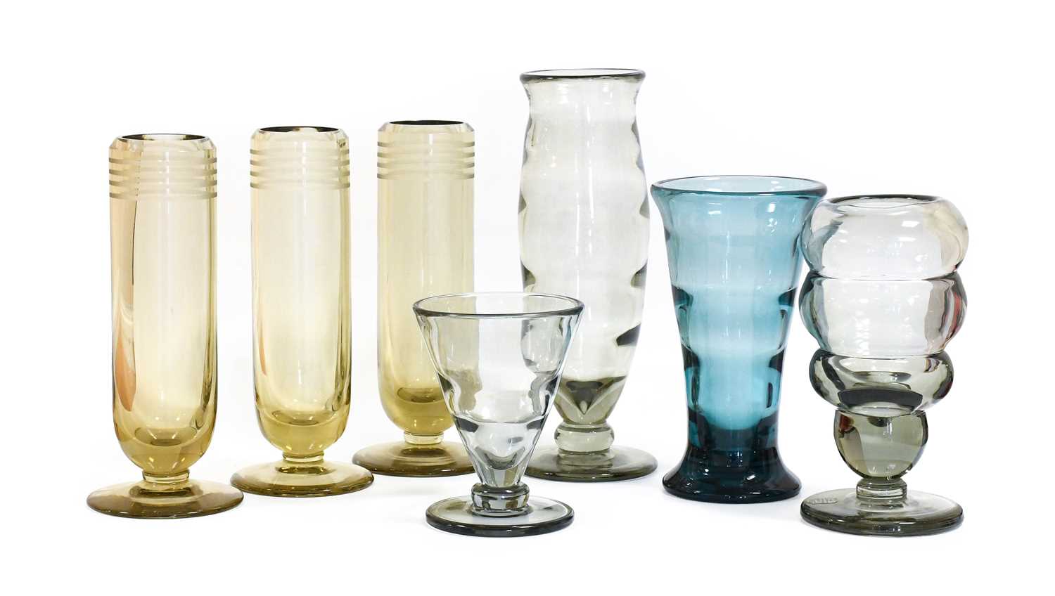 Elis Bergh (1881-1954) for Kosta: A Topaz Glass Vase, with four engraved lines, engraved kosta
