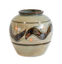 David Leach O.B.E (1911-2005): A Stoneware Ovoid Vase, with iron and colbalt decoration, impressed