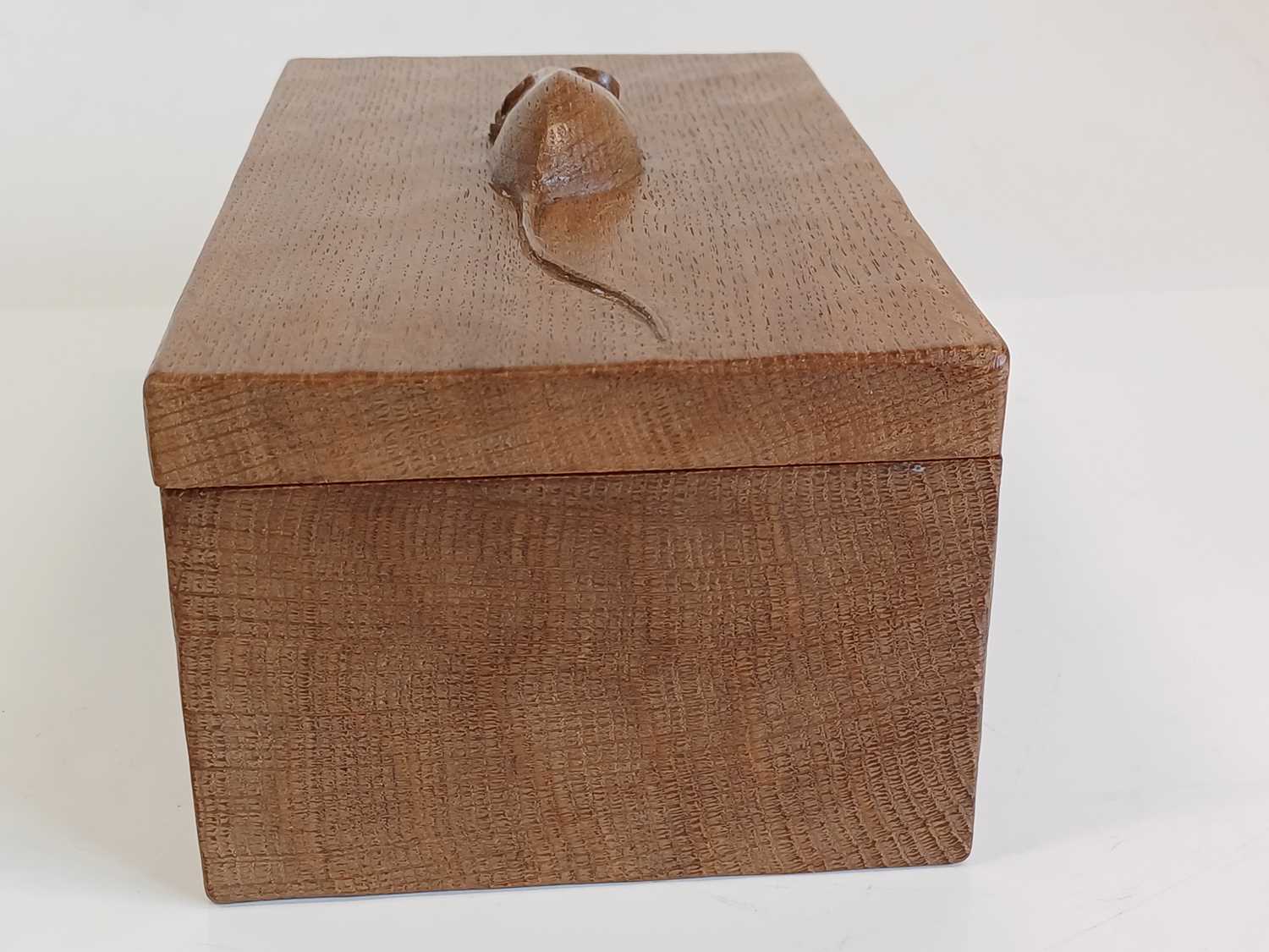 Workshop of Robert Mouseman Thompson (Kilburn): An English Oak Trinket Box and Cover, of rectangular - Image 8 of 9