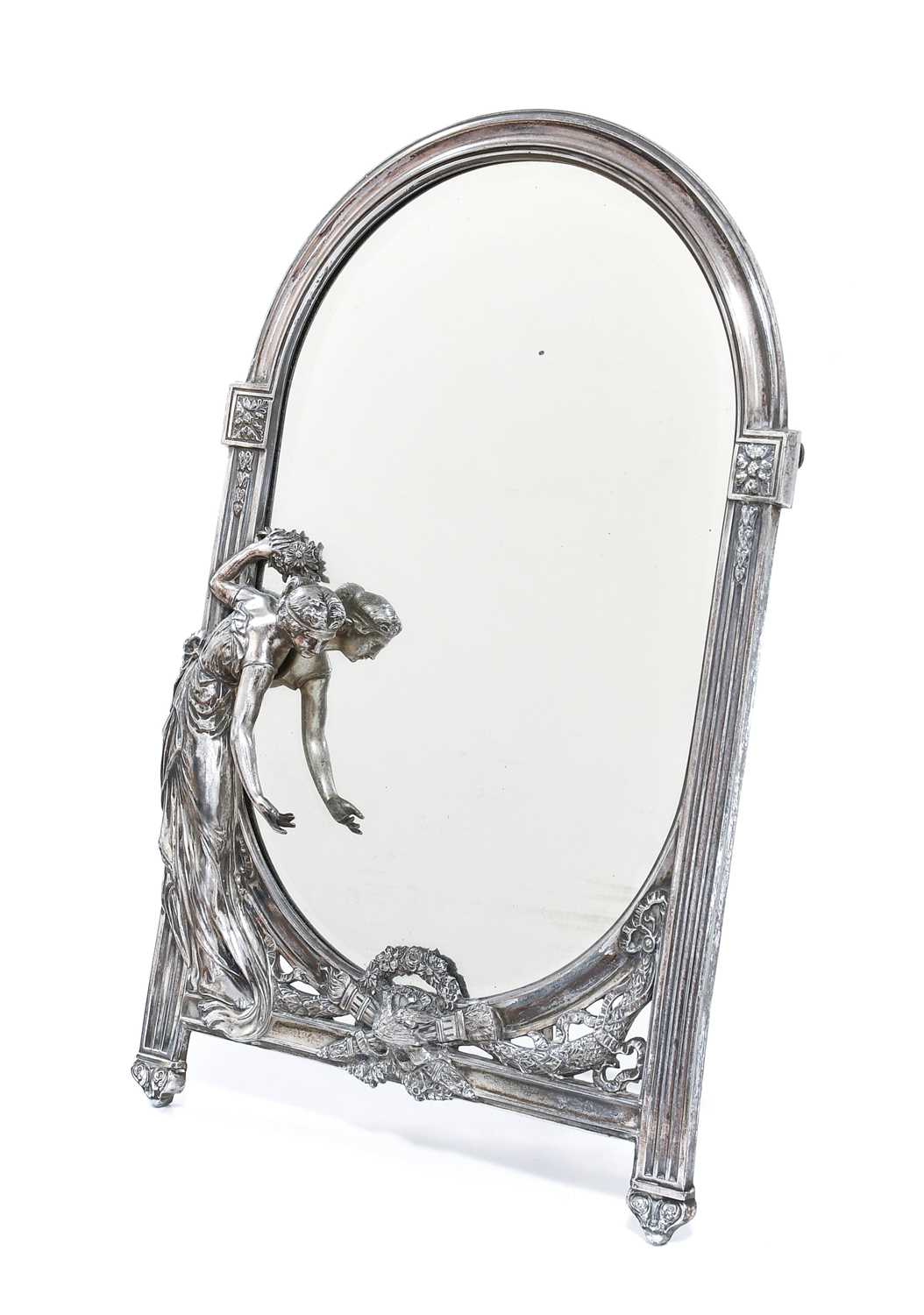 A Jugendstil WMF (Wurttembergische Metallwarenfabrik) Silver Plated Toilet Mirror, the bevelled