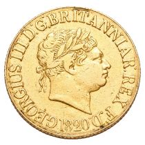 George III, Sovereign 1820, closed 2 (S.3785C), slight dig above horseman's head o/wise fine-good